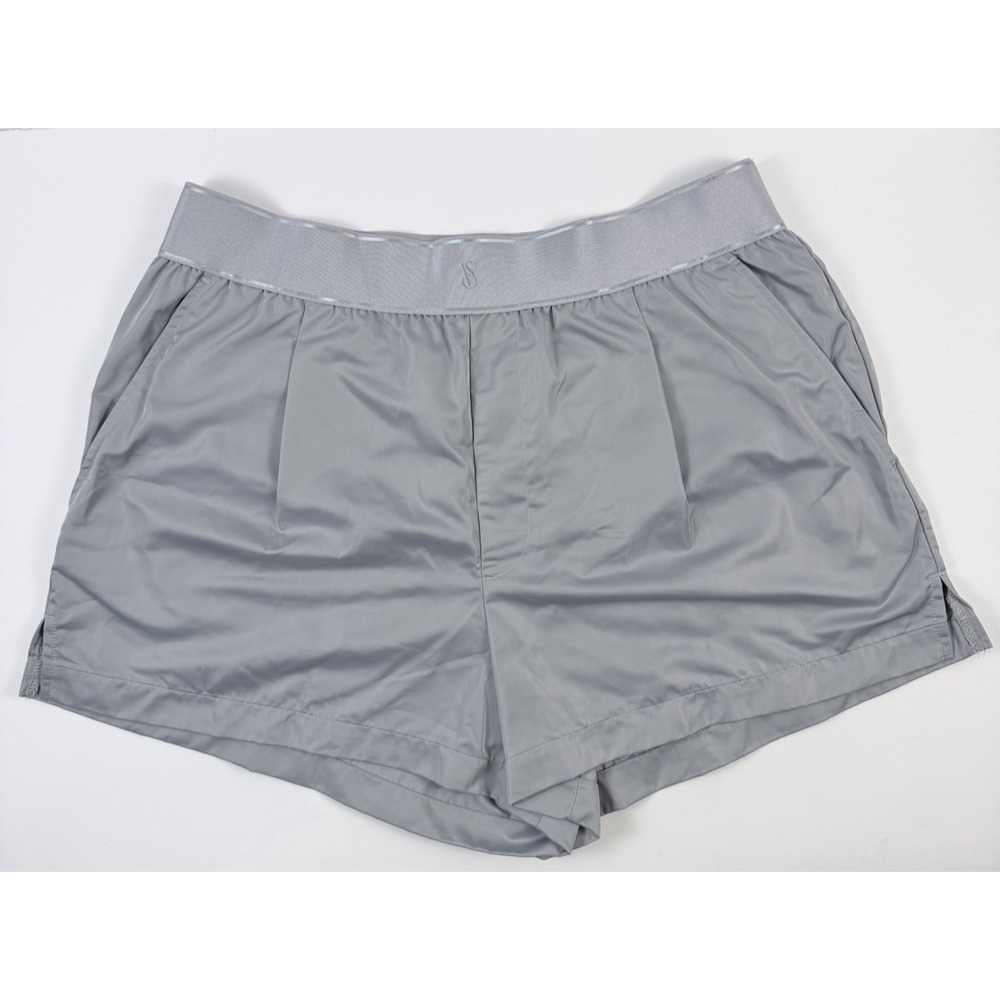 Victoria's Secret VSX Lux Glossy Sport Shorts Silver Gray Athletic Running L NWT